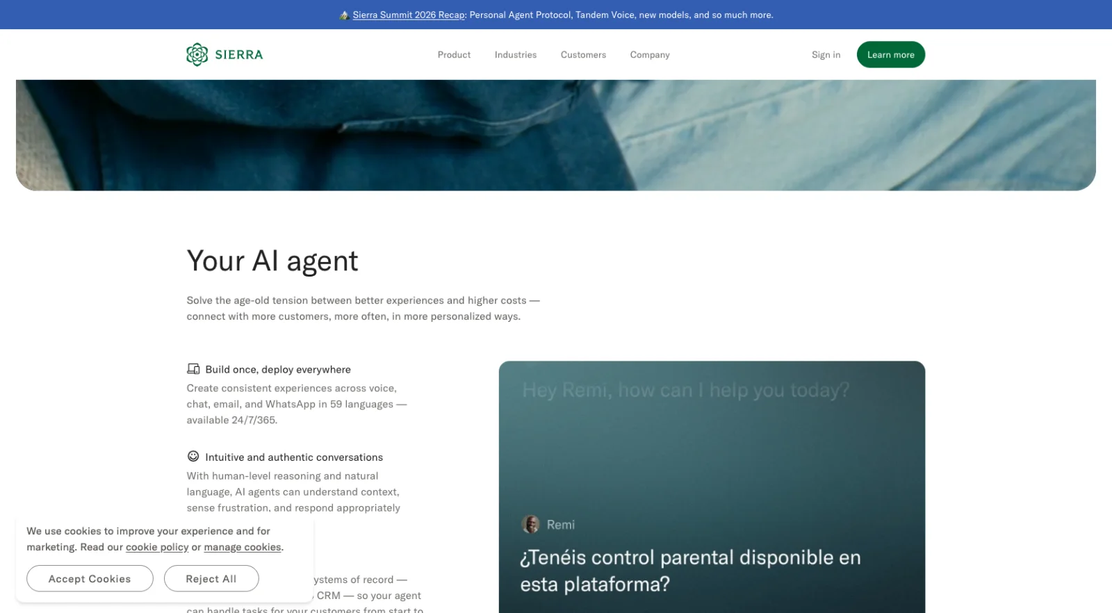 Sierra 产品页的 agent 对话演示